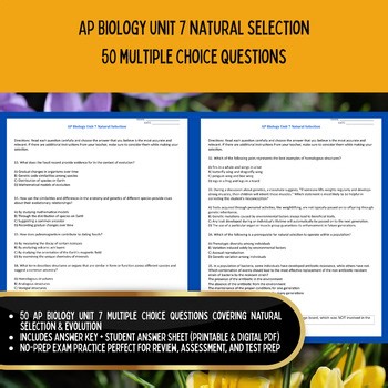 AP Biology Curriculum | Unit 7 Natural Selection MCQ Test + Answer Key Test Prep