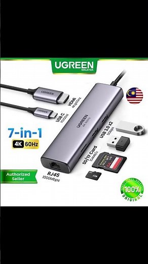 ￼UGREEN 7 IN 1 USB C Hub 4K 60Hz HDMI Ethernet USB 3.0 Port PD 100W TF SD Card Reader Adapter Mac