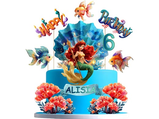 Printable Mermaid Cake Topper, Under the Sea Birthday Decoration, Editable Name, Girls Mermaid Party Decor, Coral & Seashell Backdrop - Etsy