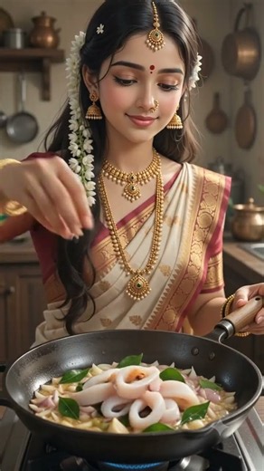 Maharashtrian Anime Girl Cooks Konkan Squid & Steamed Rice 🦑🍚 #Shorts