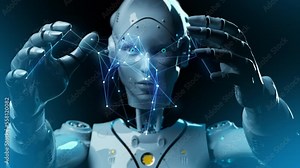 Androyd's robot mimics the digital computing background of cyberspace. Animation on Artificial Intelligence Images