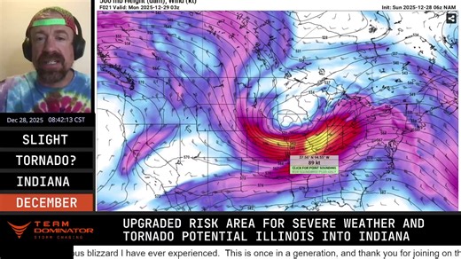 Live emergency update on an upgraded severe weather risk with a slight risk now in effect from central Illinois through northern Indiana. There is a low but non-zero #tornado threat, but I note some timing issues with this upper-level storm system that could temper the tornado potential. | Reed Timmer Extreme Meteorologist