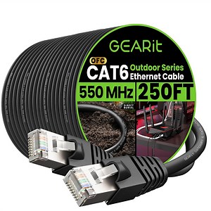 GearIT 23AWG Pure Copper Cat6 Ethernet Cable, Outdoor Direct Burial Internet Cable, 250 ft