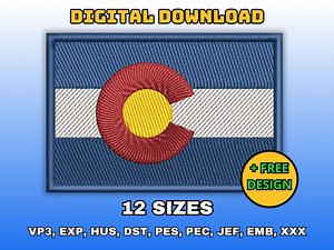 Colorado Flag Embroidery Design, Digital Machine Embroidery Files, USA State Flag Embroidery Pattern, Instant Download in Multiple Sizes - Etsy