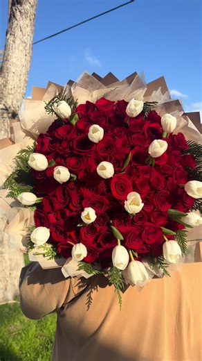 Stunning White Tulips and Red Roses Arrangement