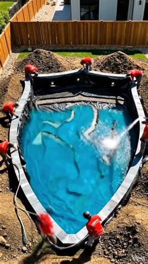 Shield Shaped Pool Transformation is Insane #satisfying #construction #pooltok