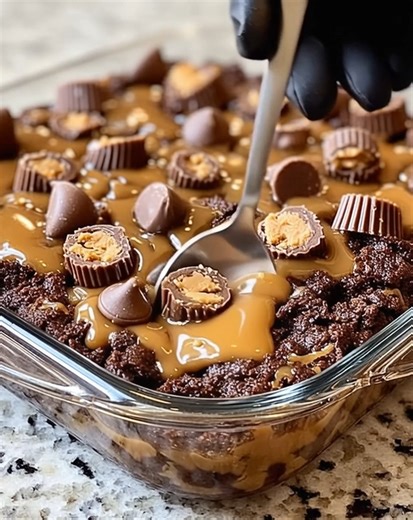 Peanut Butter Cup Dump Cake 🍫🥜 A rich, gooey chocolate cake loaded with mini Reese’s peanut butter cups, baked to perfection for an easy and irresistible dessert. Ingredients: 1 15.25 oz box chocolate cake mix 1 3.4 oz box chocolate instant pudding mix 1 3/4 cups milk Recipe in the Coʍʍеոτ 👇 | Recipes by banana