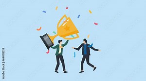 animation people celebrating a goal achievement. two men celebrate the success of their business. 2d animation motion graphic 4k video footage.