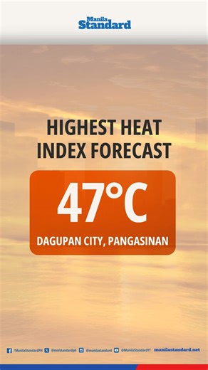 STAY HYDRATED! Metro Manila residents and those in 37 other areas better stay hydrated as the heat index remains at danger level, the weather bureau said. Dagupan City is oven-hot at 47c today, Wednesday. #HeatIndex | Manila Standard