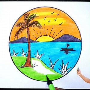 12K views · 442 reactions | Easy And Simple Sea Beach Scenery Drawing for beginners | AP Drawing | Facebook