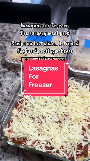 Made 2 lasagnas for the freezer for after my surgery and one for the night I cooked. Perfection! My family loves it and easy to heat up. Recipe on last slide. #lasagna #mealprep #italian #homecook #homemade