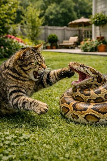 Cat vs Giant Python