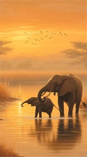 Elephant Calf Playing With Water at Sunrise | Ultra-Realistic Wildlife Loop 🐘🌅