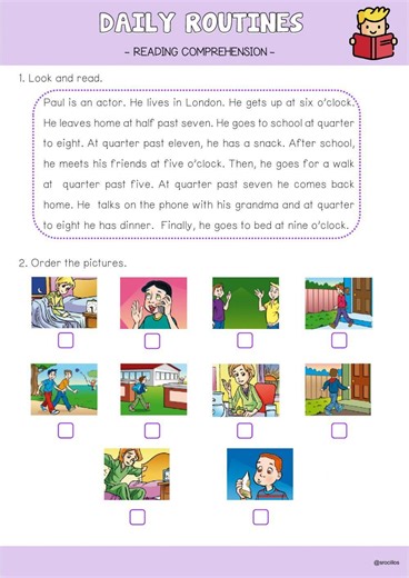 Daily Routines reading interactive worksheet