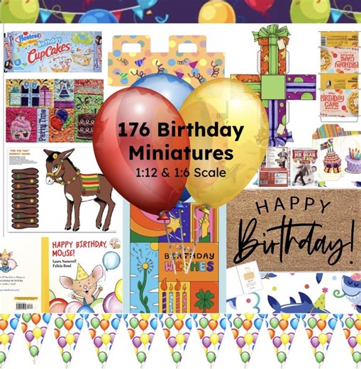 176 Dollhouse Birthday Miniatures – 1:12 Scale Printable (PDF) - Etsy