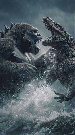 Giant Gorilla vs Massive Dinosaur | Epic Ocean Monster Battle | AI Cinematic Video #aigorilla