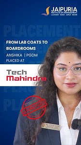 From Lab Coats to Boardrooms: How Anshika Verma Landed at Tech Mahindra 🌟 Say hello to Anshika Verma, who swapped her science goggles for a business briefcase and hasn’t looked back since! With a B.Sc. in Science and two years of research under her belt, she decided to venture into the world of Marketing and Business Analytics at Jaipuria Institute of Management, Lucknow—and the result? A stellar placement at Tech Mahindra through Jaipuria’s power-packed campus placement process! ✨ The Buzz Abo