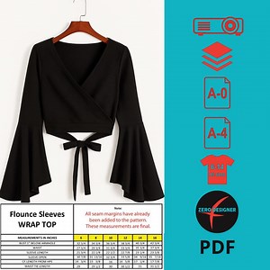 Wrap Crop Top Sewing Pattern PDF | Flared Sleeve Blouse | V-neck Tie Top Digital Download - Etsy