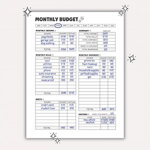 Printable Monthly Budget Planner Worksheet for Bullet Journal Monthly Budget Tracker Journal Page Printable Spending Tracker Monthly Budget - Etsy