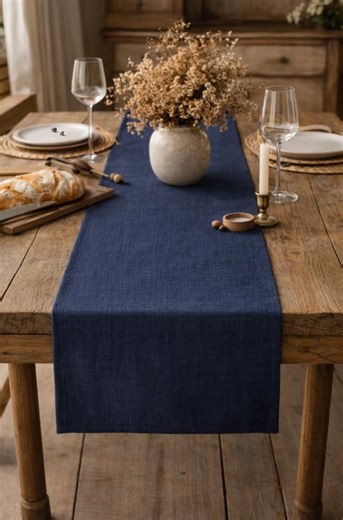 Navy Blue Linen Table Runner, Farmhouse Rustic Table Decor, Natural Linen Wedding Runner, Modern Dining Table Centerpiece - Etsy