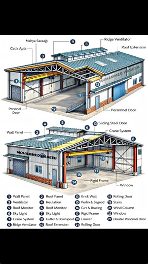 Complete industrial shed design with smart features and details 🏭 Explore how ventilation, cranes, and framing work together for efficiency. #steel #style #structure #design #DidYouKnow #education #construction #investigation #civil #design #civilengineering #architecture #building #constructionmanagement #technology #construcao #construcaocivil | DSE
