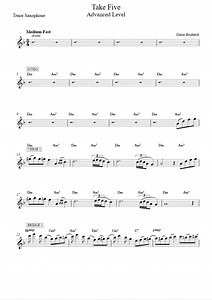 Take Five (Advanced Level, tenor Sax) (Dave Brubeck) - Saxophone Sheet Music
