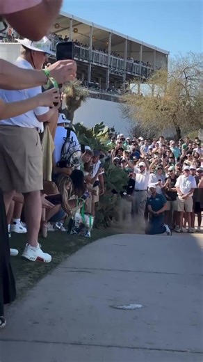 Wyndham Clark hole 17 Waste Management Phoenix Open. He still made par from here! Fantastic angle and video of this ALMOST fail. #wastemanagement #phoenixopen #wyndhamclark #golffail #funny