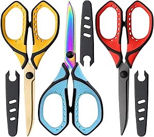 7" Scissors for Students, Titanium Non-Stick Scissors 3 Pack, All Purpose with Protective Case for Fabric, Paper, Tape, Ribbon, Leather, Plastic(3)