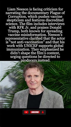Liam Neeson Clarifies Stance After Backlash for Narrating Anti Vaccine Documentary #LiamNeeson