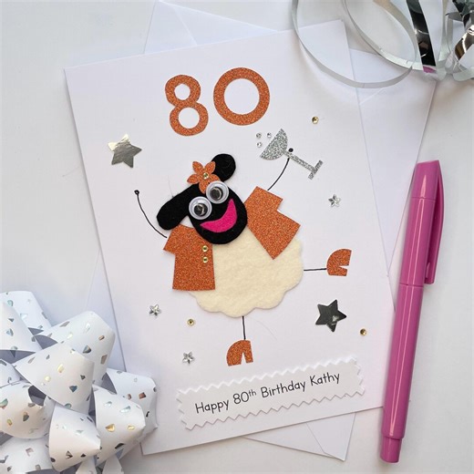 Handmade 80th Birthday Card: Felt Sheep, Funny Female Greetings Card, Personalised Option - Etsy