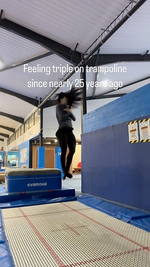 Yebin Mok on Instagram: "Thursday’s mummy and me play gymnastics time with Lilia has become my playtime 🤣 Completely couldn’t help myself. Itching to jump like a kid, and play as I once did. Not a real triple since it’s on trampoline but still so fun and so giddy to feel rotation for that long again 😅 also so funny.. why are my legs super open and gappy!! Will work on that, position needs work. 🫡 So much fun!! Hopefully I won’t get an email saying, parents aren’t allowed on trampolines anymor
