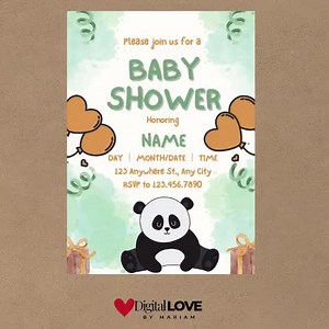 Invitation de baby shower panda mignon, invitation numérique modifiable et imprimable, baby shower 2025, téléchargement instantané, invitation de baby shower moderne - Etsy France