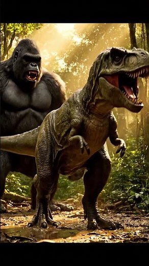 King Kong Movie - Kong Fights to Protect a Girl from T-rex Dinosaur
