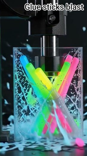 “Hydraulic Press vs Glow Sticks – Neon Explosion in Slow Motion!”