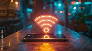 Smartphone with wifi icon. Close-up view of connecting smartphone to wifi, wireless access connection sharing network on internet concept 4k mp4 sparkling