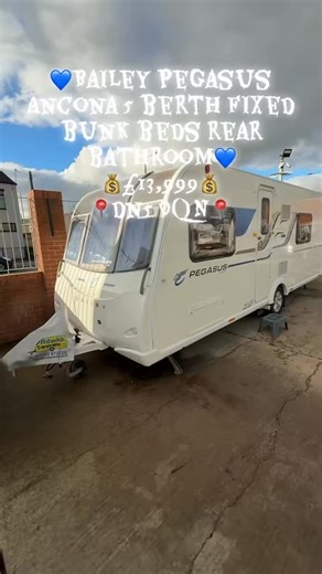 💙⚫️Bailey Pegasus Ancona 5 Berth Single Axle Fixed Bunk Beds Side Dinette⚫️💙 💰£13,999💰 Key features: ⭐️Lounge Converts To Double Bed ⭐️Spacious Kitchen Area With Fitted Microwave ⭐️Side Dinette Converts To Bunk Beds ⭐️Fixed Bunk Beds ⭐️End Bathroom With Separate Shower ⭐️Truma Heating System With iNet ⭐️External 240v Plug ⭐️External BBQ Point ⭐️Alu Tech Body Shell ⭐️Motormover(not covered under warranty) Specification: ✅6 Berth ✅Single Axle ✅Front Seating Converts To Double ✅Free Standing Ta