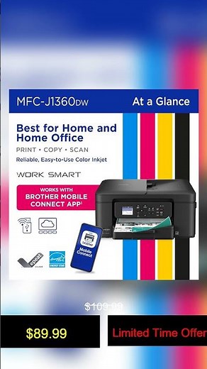 Brother Work Smart 1360 Wireless Color Inkjet All-in-One Printer with Automatic Duplex Printing