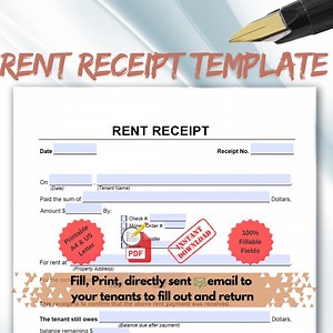 Fillable Rent Receipt Template: Printable, Downloadable Form - Etsy Canada