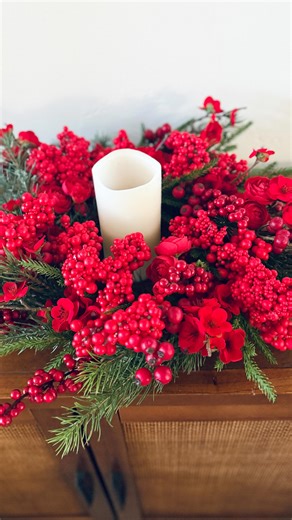 This is the 16” sized red berry wreath! It’s a mini wreath that is so adorable and works great over cabinets, on the back of chairs, or as a candle ring or side table wreath! What do you think of this size?? Of course I have the full 24” size available, and a really large 28” size too. Comment “shop” and I’ll message you a link to my Etsy shop so you can see everything I have available! I also have a kit available to make the full size version on this wreath! (Step by step tutorial is in my YouT