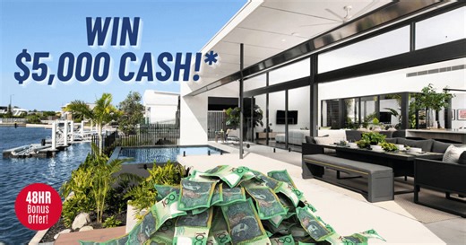5.2K views · 50 reactions | FLASH CASH* OFFER 螺 Secure your Prize Home Lottery #461 tickets from 14-15 May for a shot at winning $5,000 as well as this $3.1M waterfront Sunshine Coast home. Your tickets support people with disability and could change your life forever  https://ndvr.io/kp9uie *Bonus Draw winners from NSW and VIC will receive $5,000 in cashable Gold Bullion. | Endeavour Lotteries | Facebook
