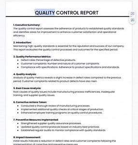 Quality Control Report Template: Product Quality Analysis (google Docs, MS Word) - Etsy