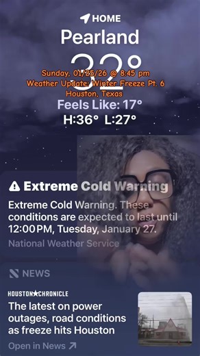 Weather Update: Winter Freeze Sunday, 01/25/26 @ 8:45 pm Ice Storm Pt. 6 Houston, Texas #freeze #ice #winter #texas #houston