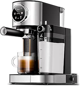 Espresso Machine 20Bar, Cappuccino Machine with Automatic Milk Frother, Touch Screen, 3 in 1 Professional Espresso Maker with Dual Heating System & Capsule Compatible (Black)