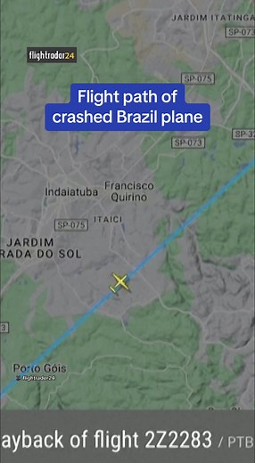 A flight tracker shows the path of the Voepass flight that crashed near São Paulo Brazil with 62 people aboard. It remains unknown what caused the crash. 🎥 flightradar24 #news #breakingnews #saopaulo #brazil #plane #flight #voepass #tragic