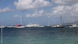 Martinique Caribbean sailboat yacht marina boat anchor. French republic Islands between Caribbean Sea and Atlantic Ocean. Tourism and yachting tourists are mainstay of economy. Tropical beach.