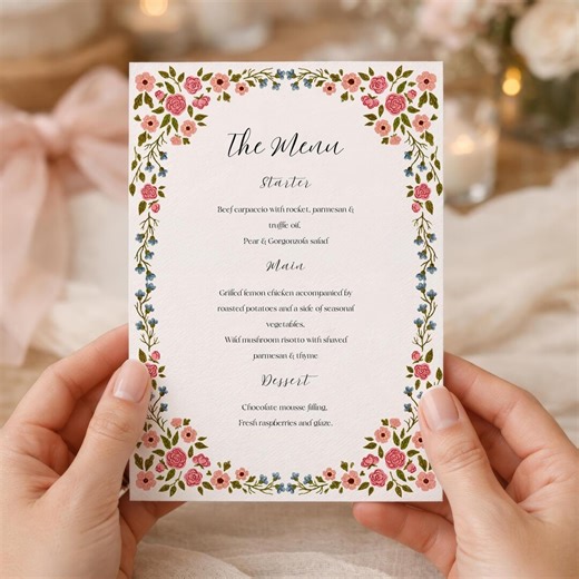 Editable Wedding Menu Template Canva, Floral Garden Menu Card 4x9 Printable, Romantic Wedding Menu, Instant Download - Etsy