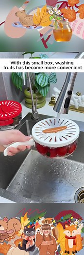 Cream style fruit and vegetable drain basket, home creative multifunctional splash proof water hose handle, fruit basket, vegetable washing basket