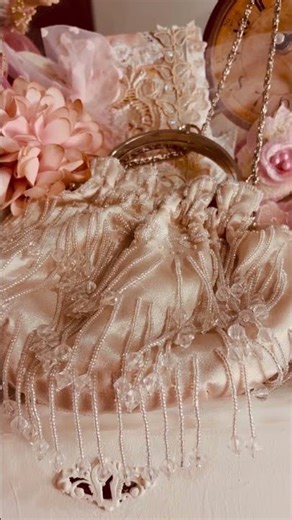 Shabby Vintage Bag Collectible my favorite journal ephemera beaded antique silk❤️