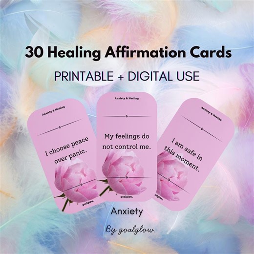 Healing Affirmation Cards for Anxiety | 30 Calming Printable Deck With Mindfulness Prompts, PDF - Etsy