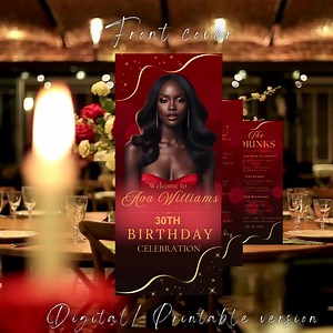 Editable Birthday Dinner Menu and Drinks Template Red Gold Menu Card With Picture Elegant Party Menu Printable Brunch Anniversary Menu Drink - Etsy